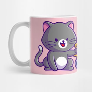 Cute Cat Catching Fish In Aquarium Cartoon Mug